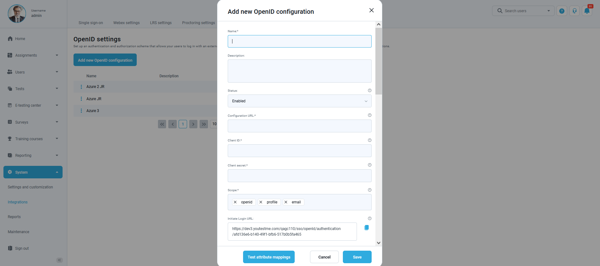 How to set up the OpenID configuration with Microsoft Azure
