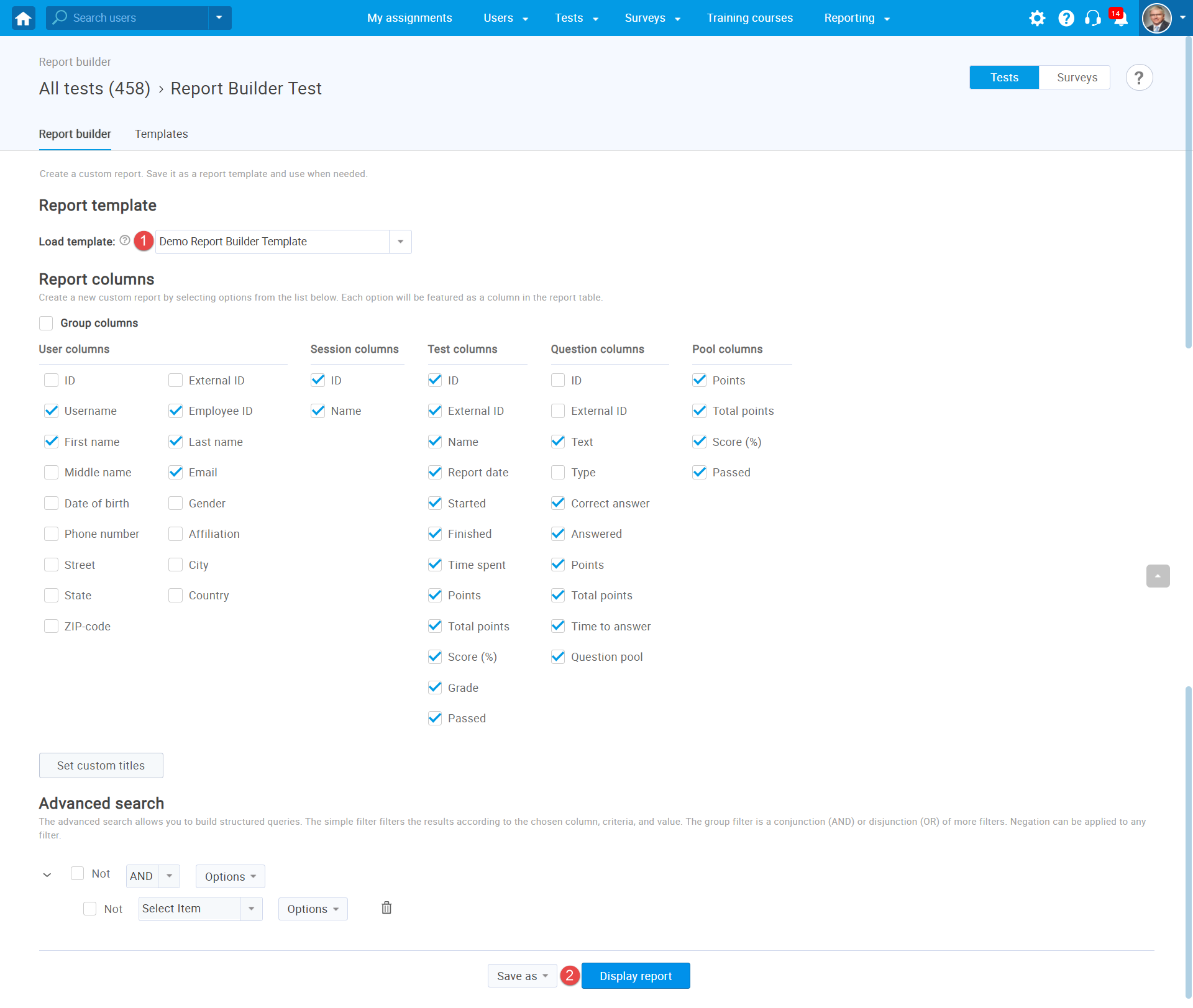 How to adjust the report builder format and header names