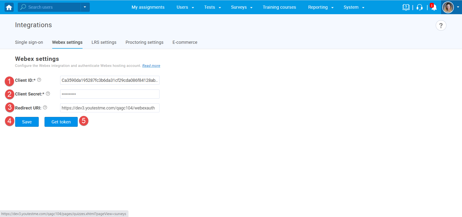 How to set up the Webex integration | YouTestMe