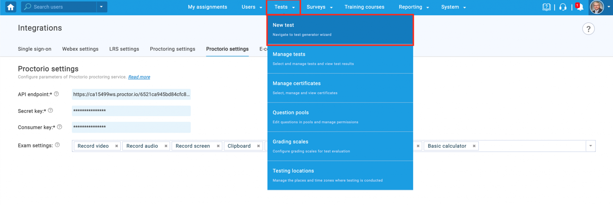 How to create test proctored by Proctorio YouTestMe