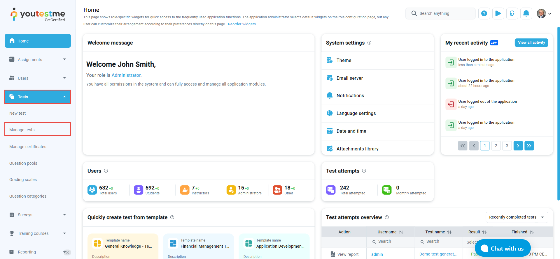 Load testing sessions - Manage tests