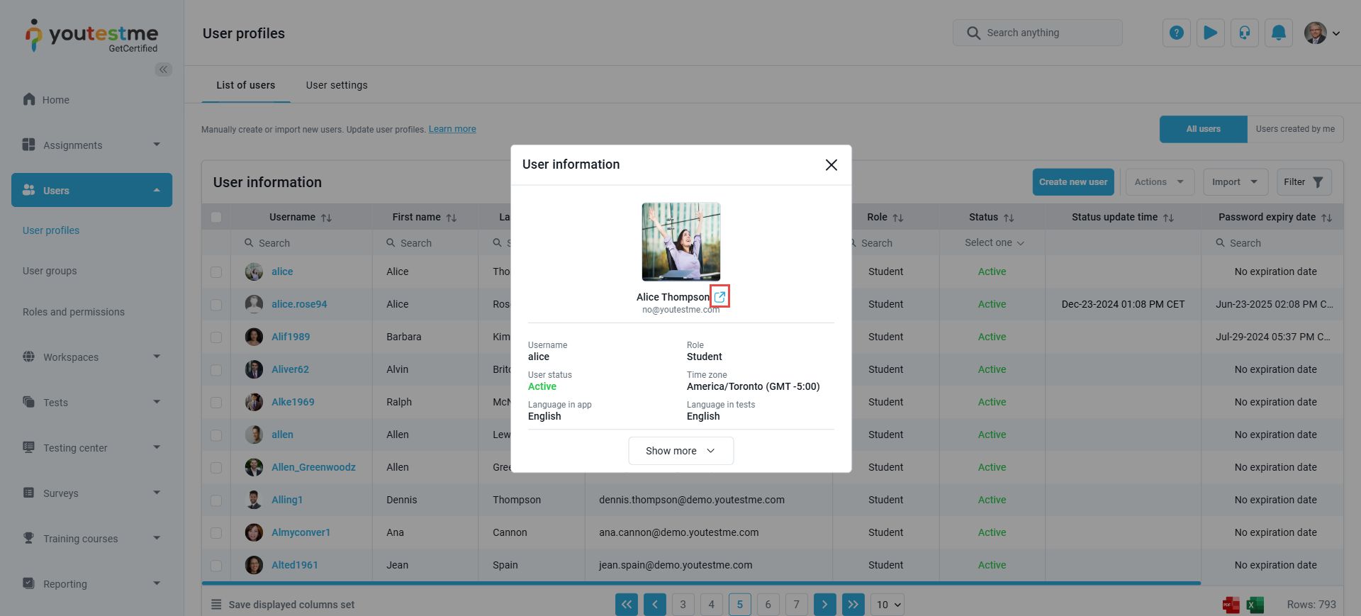 Open profile settings