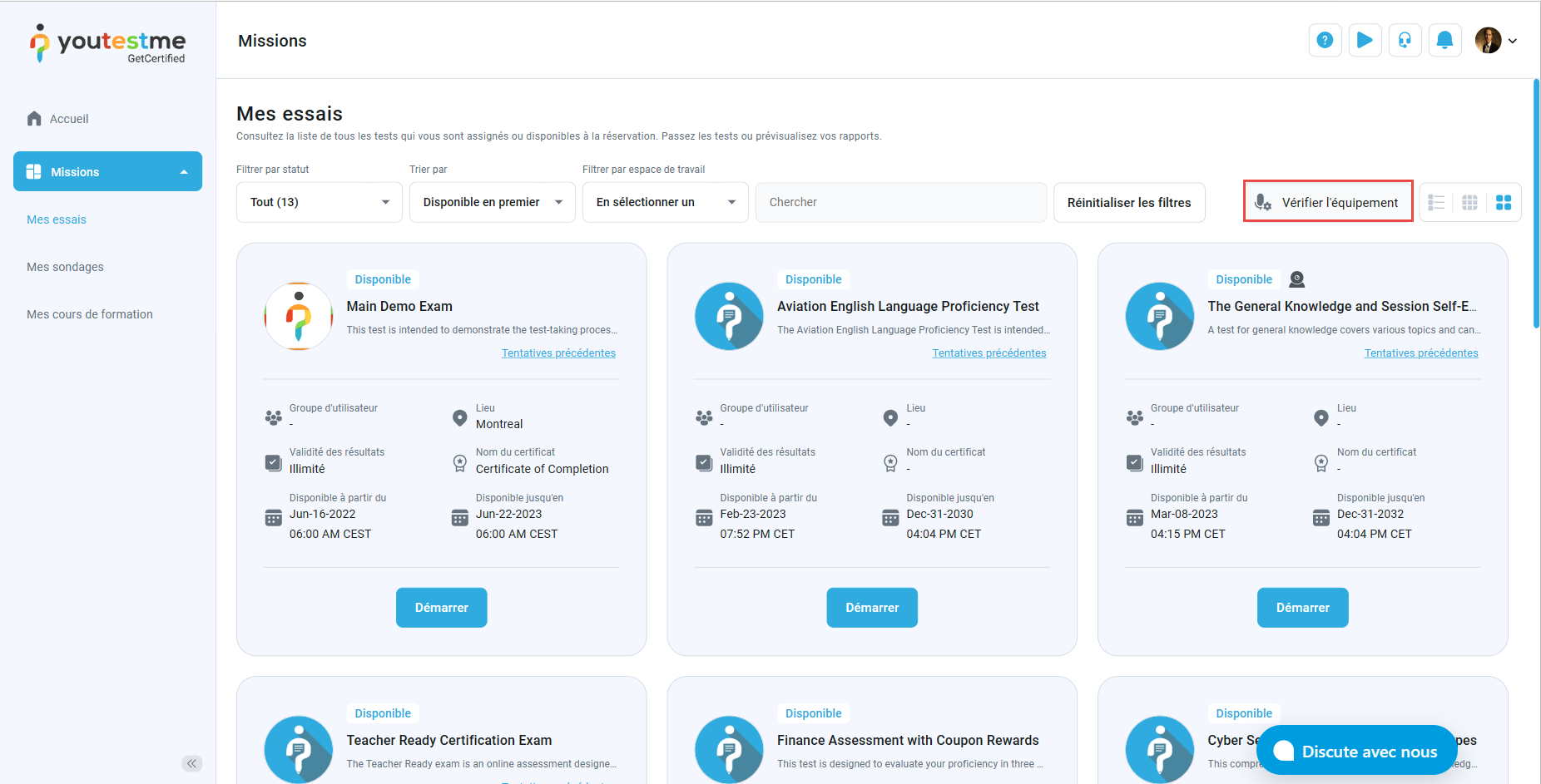 Le Processus d'Examen Surveillé en ligne-Vérifier l'équipement