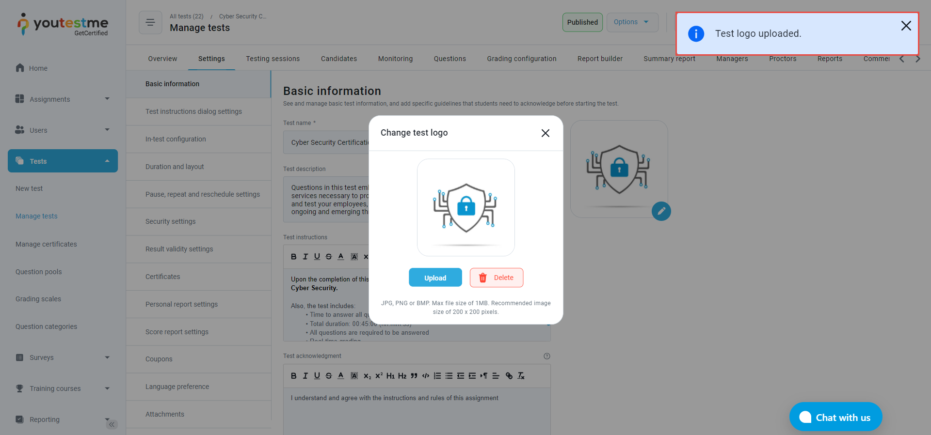 How to customize the test logo - Select a new logo