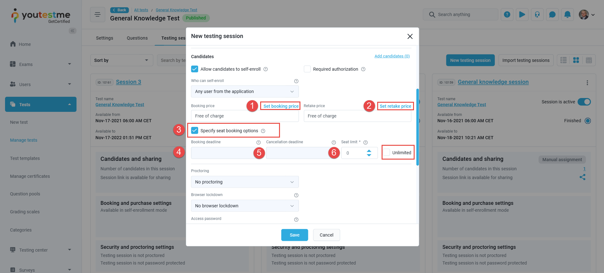 Booking settings