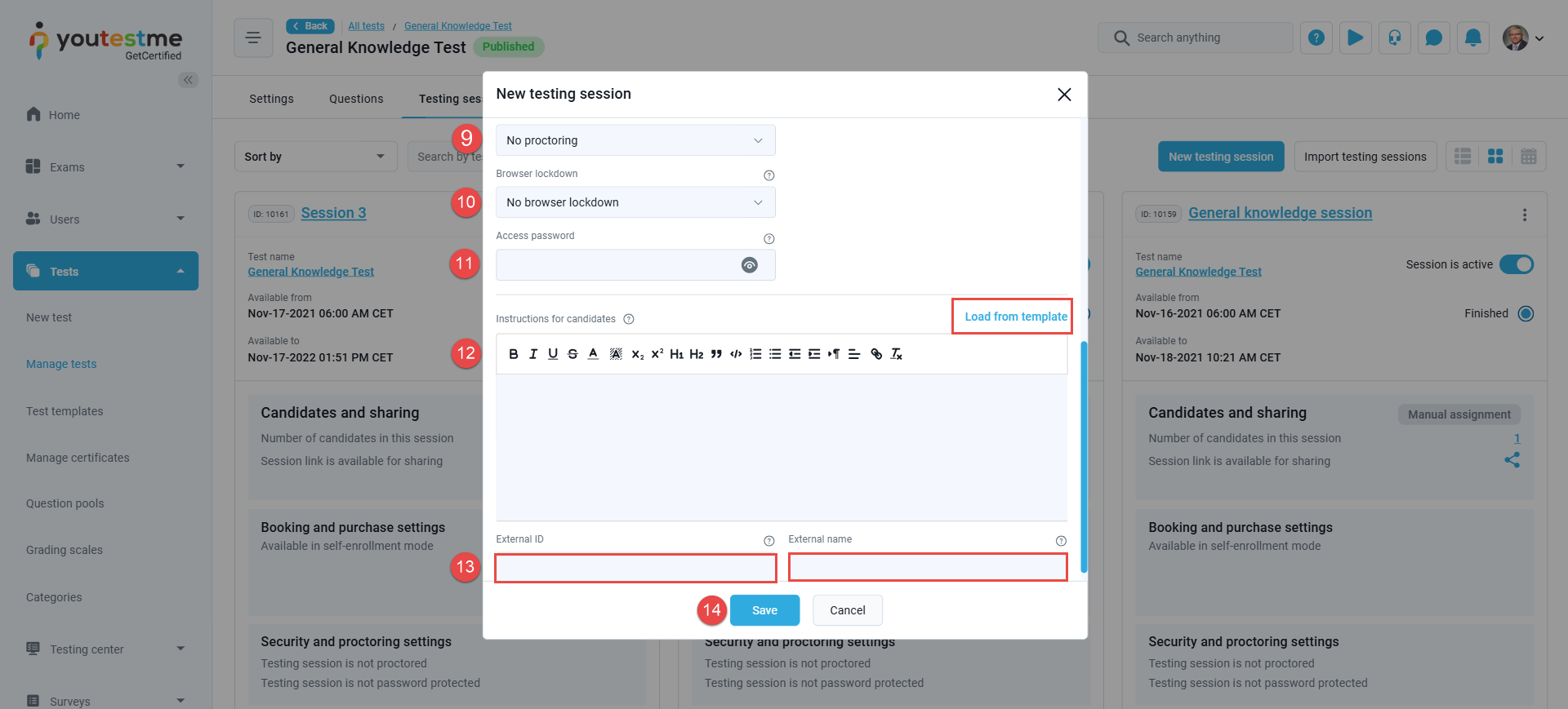 New testing session - security settings and instructions