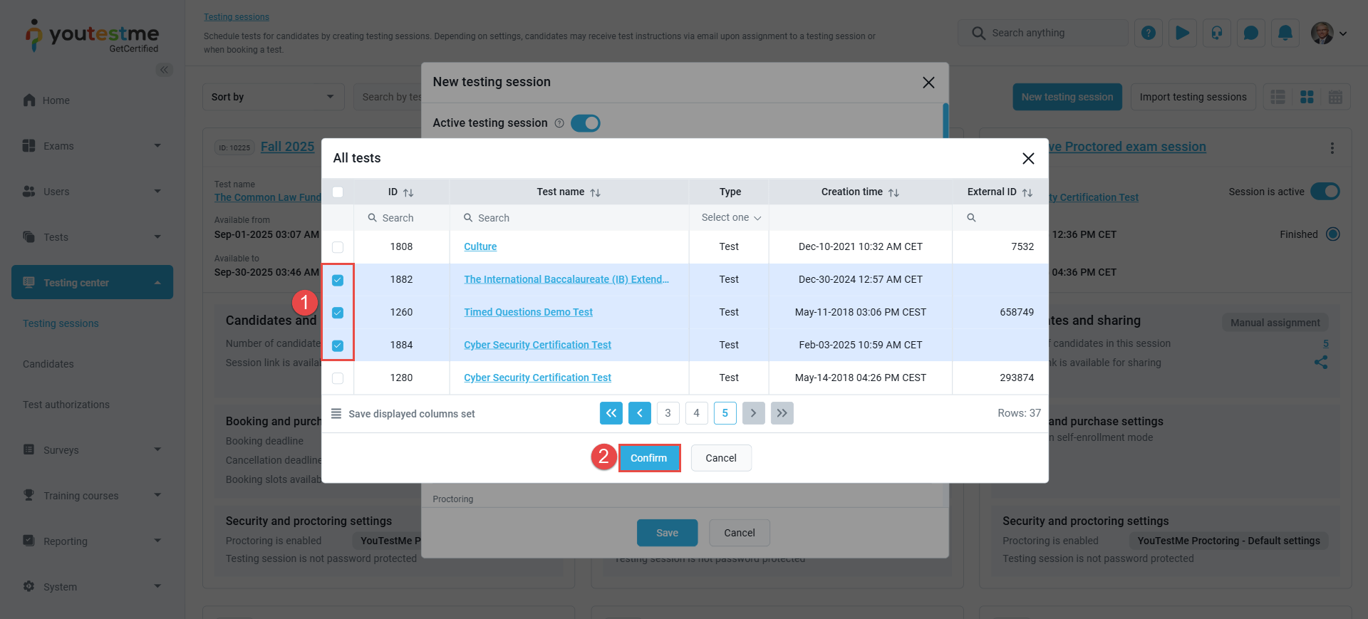 multiple tests session