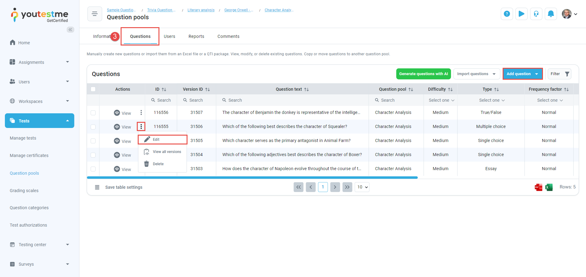 Question Attachment pools