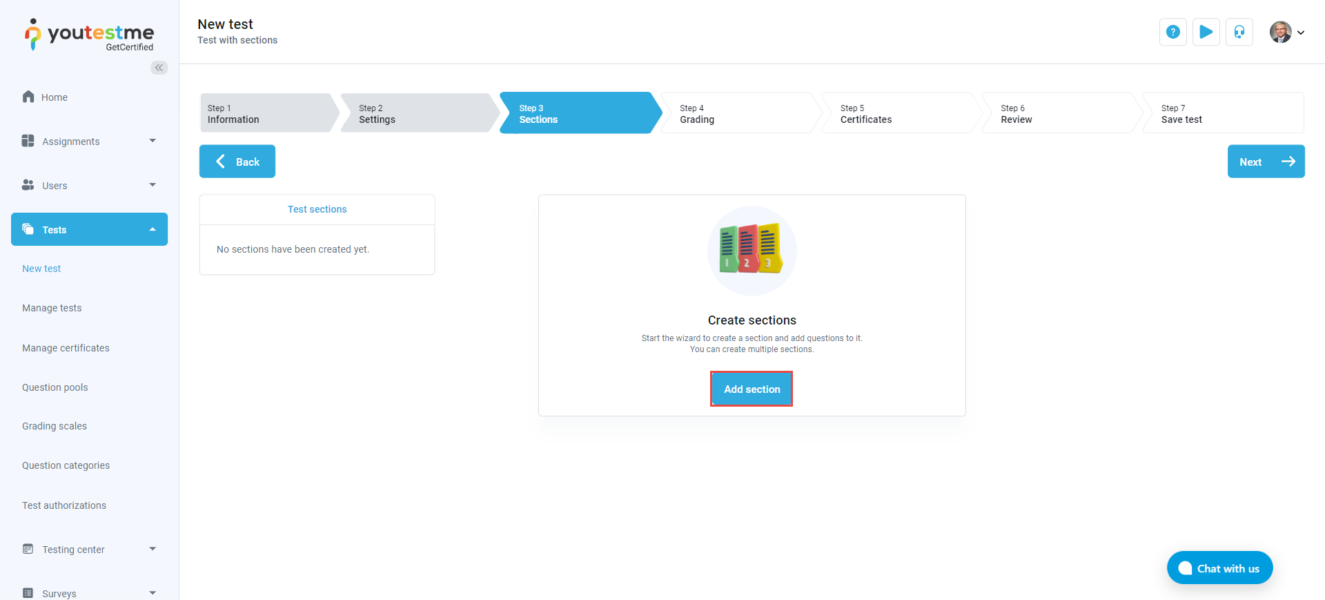 Adding sections