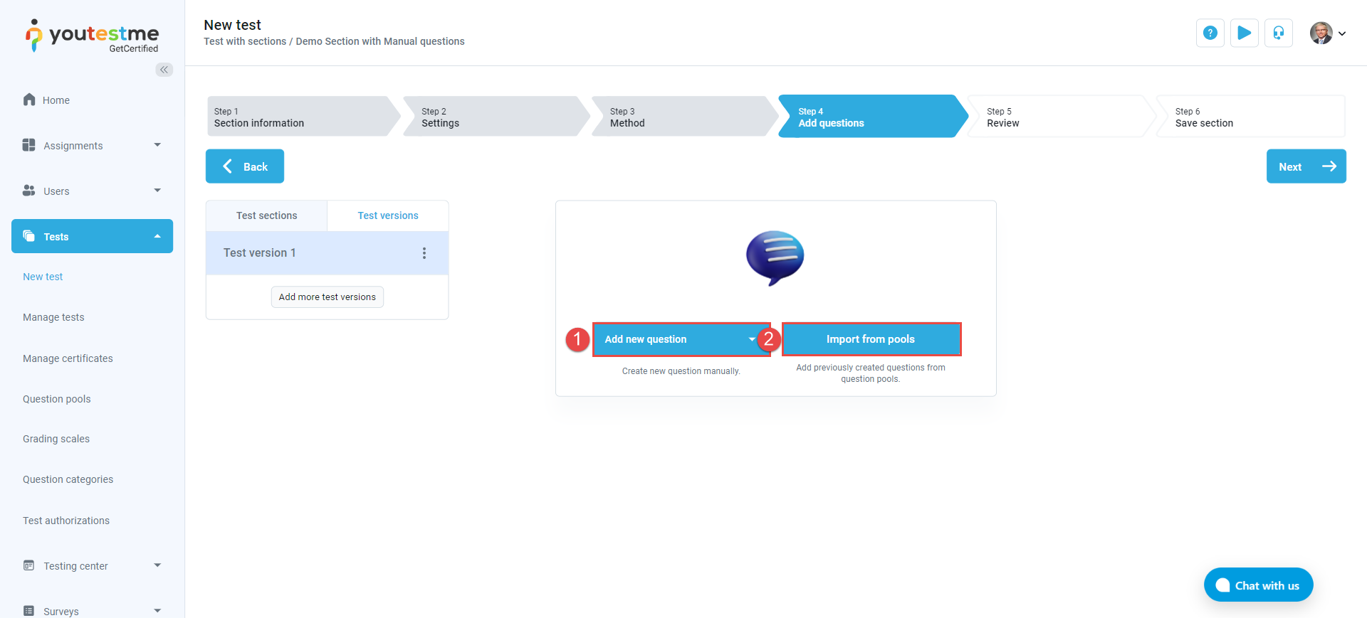 Step 4 - Manually adding questions