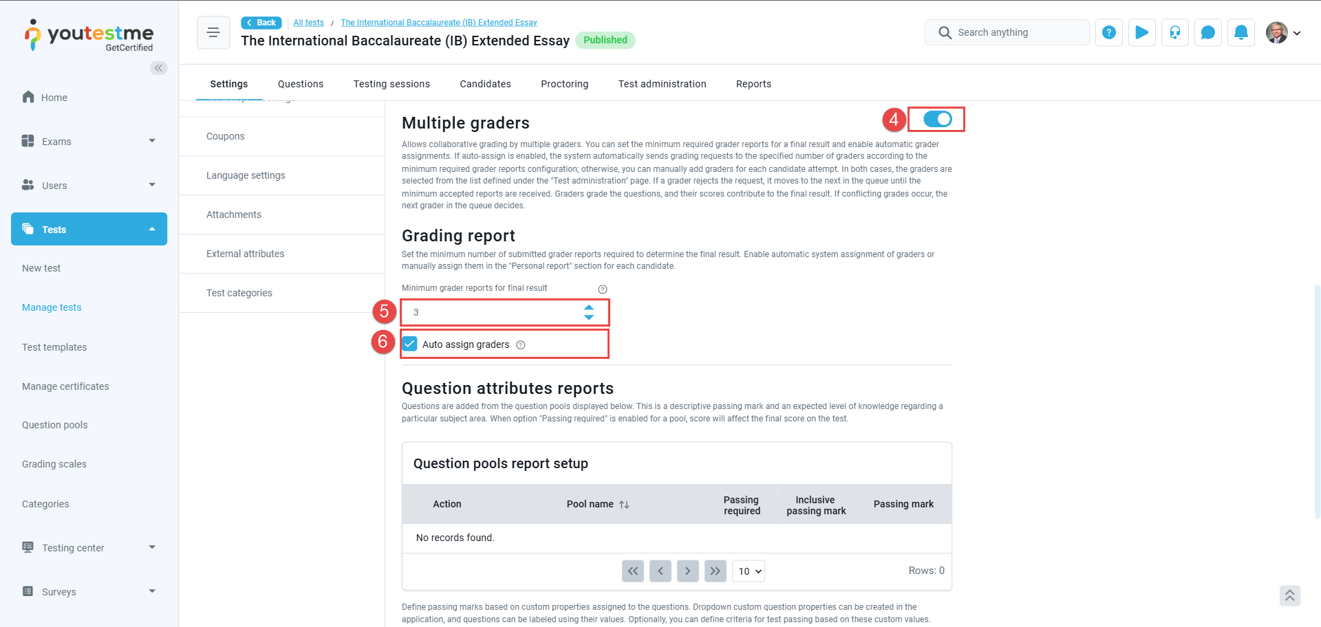 Enable multiple graders for a created test 2