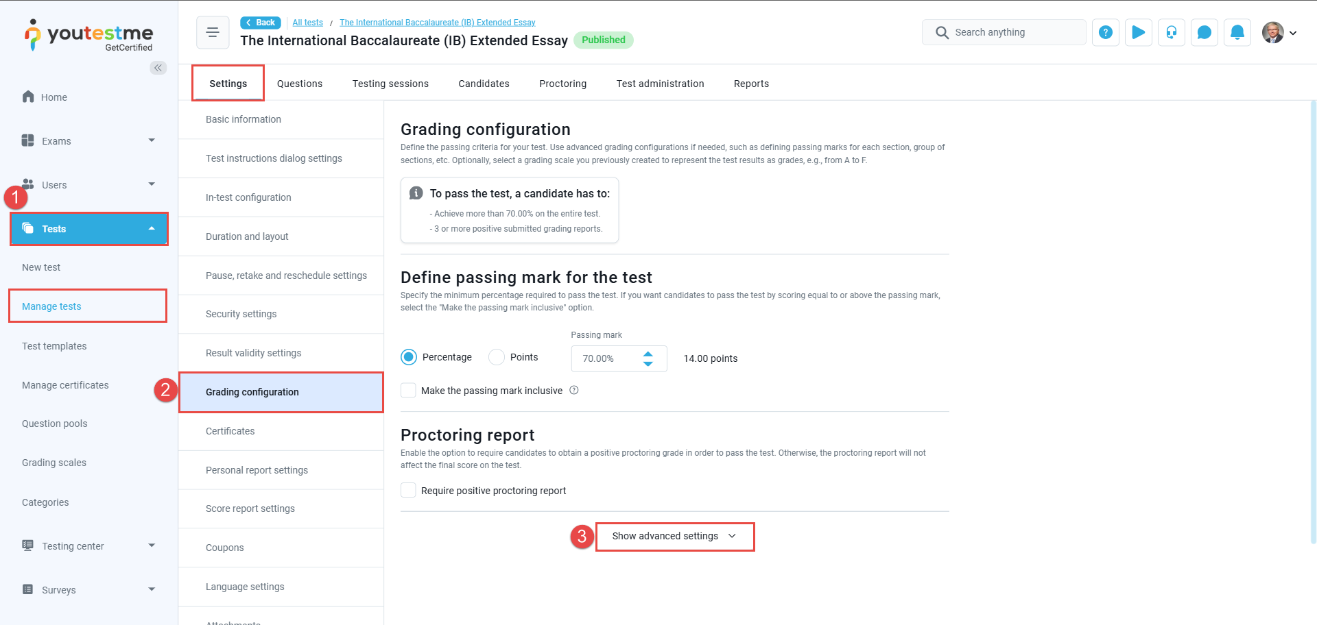 Enable multiple graders for a created test