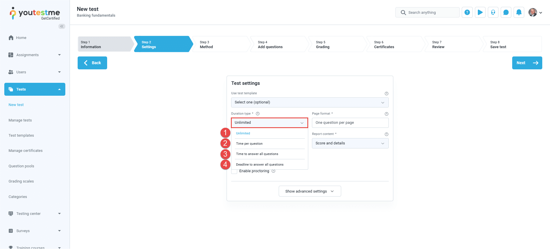 Question duration types - Test Witouht Sections