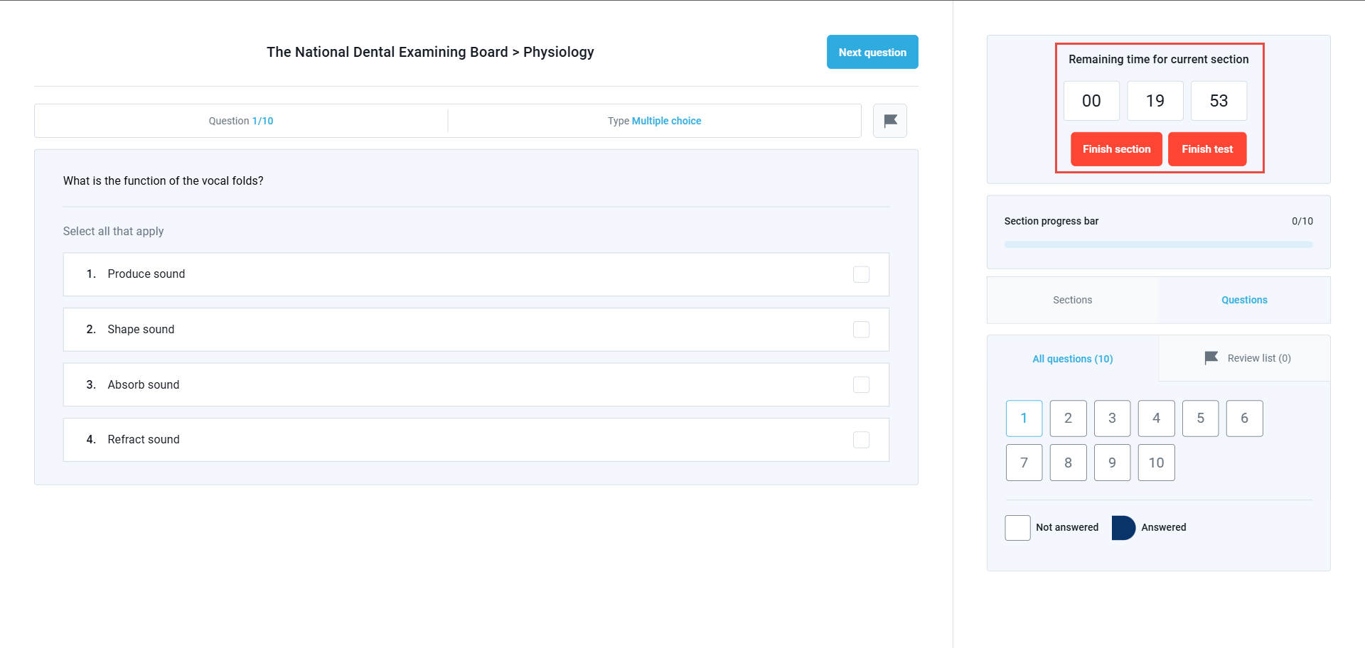 Test duration types - Test with sections - Section duration Test-takers perspective